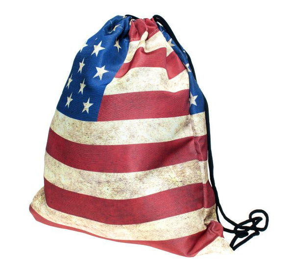 Retro 3D Print Drawstring Bag