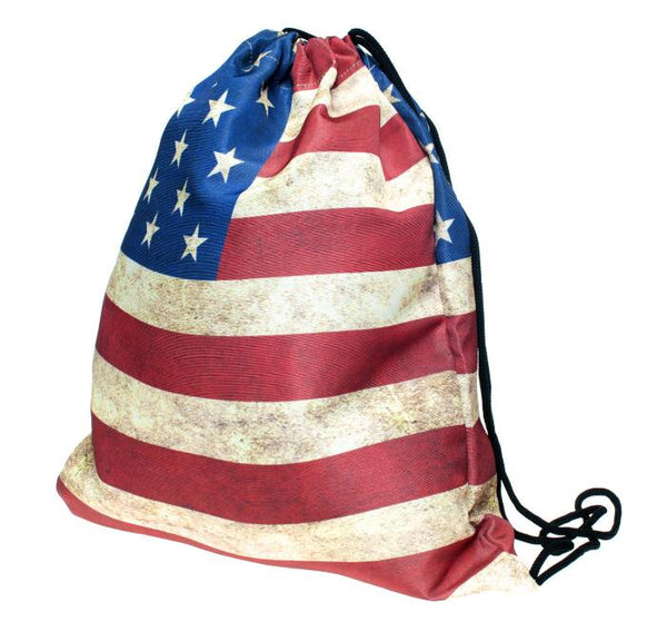 Retro 3D Print Drawstring Bag