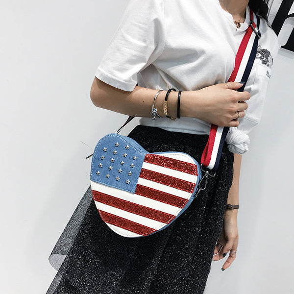 Heart Shape American Flag Shoulder Bag