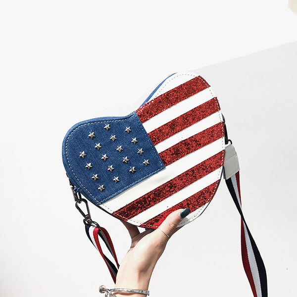 Heart Shape American Flag Shoulder Bag