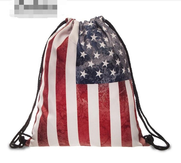 Retro 3D Print Drawstring Bag